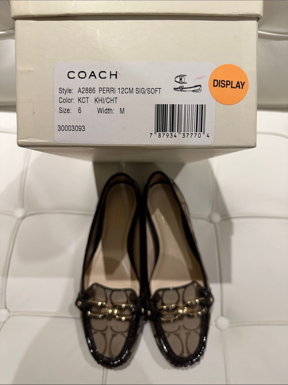 Coach Brown Signature Canvas Loafers with Black Patent Trim and Gold Chain - Picture 6 of 7